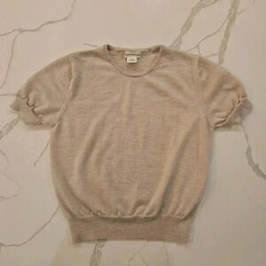 Banana Republic Merino Wool Cap Sleeve Crewneck Knit Sweater Brown Size Large